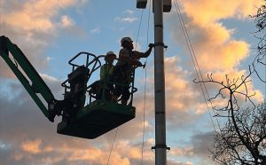 NDR team member works on a pole