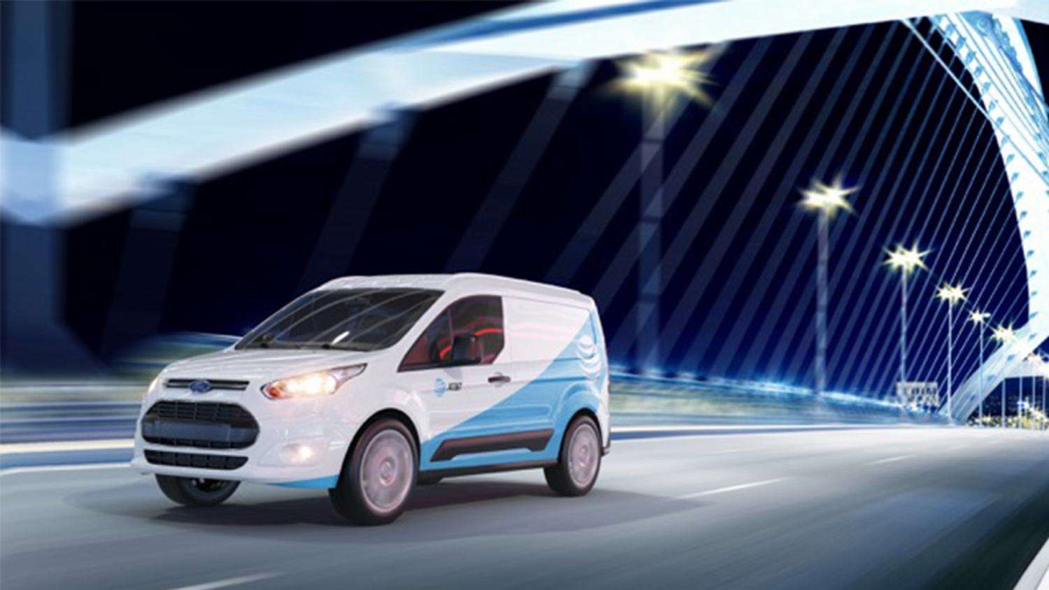 AT&T van drives across a bridge