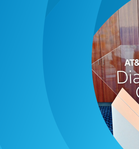 Blue aperture pattern around a photo of a woman posing with AT&T Diamond Club sign