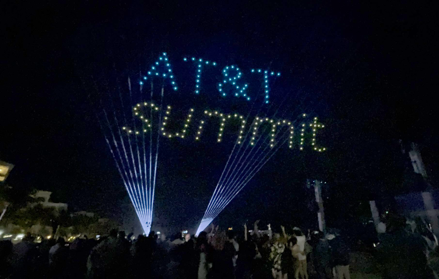 lights spell AT&T Summit in the sky