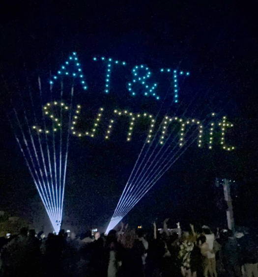 lights spell AT&T Summit in the sky