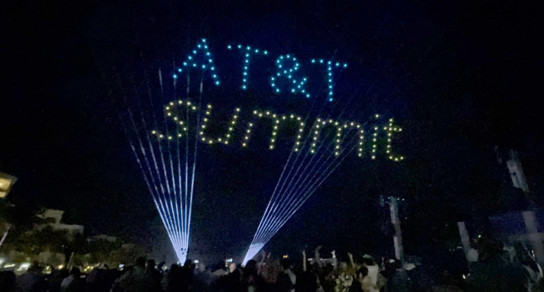 lights spell AT&T Summit in the sky